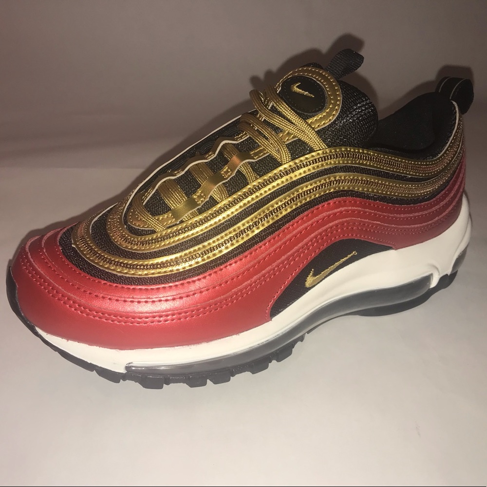 Nike air max 97 red gold sequin running shoes
